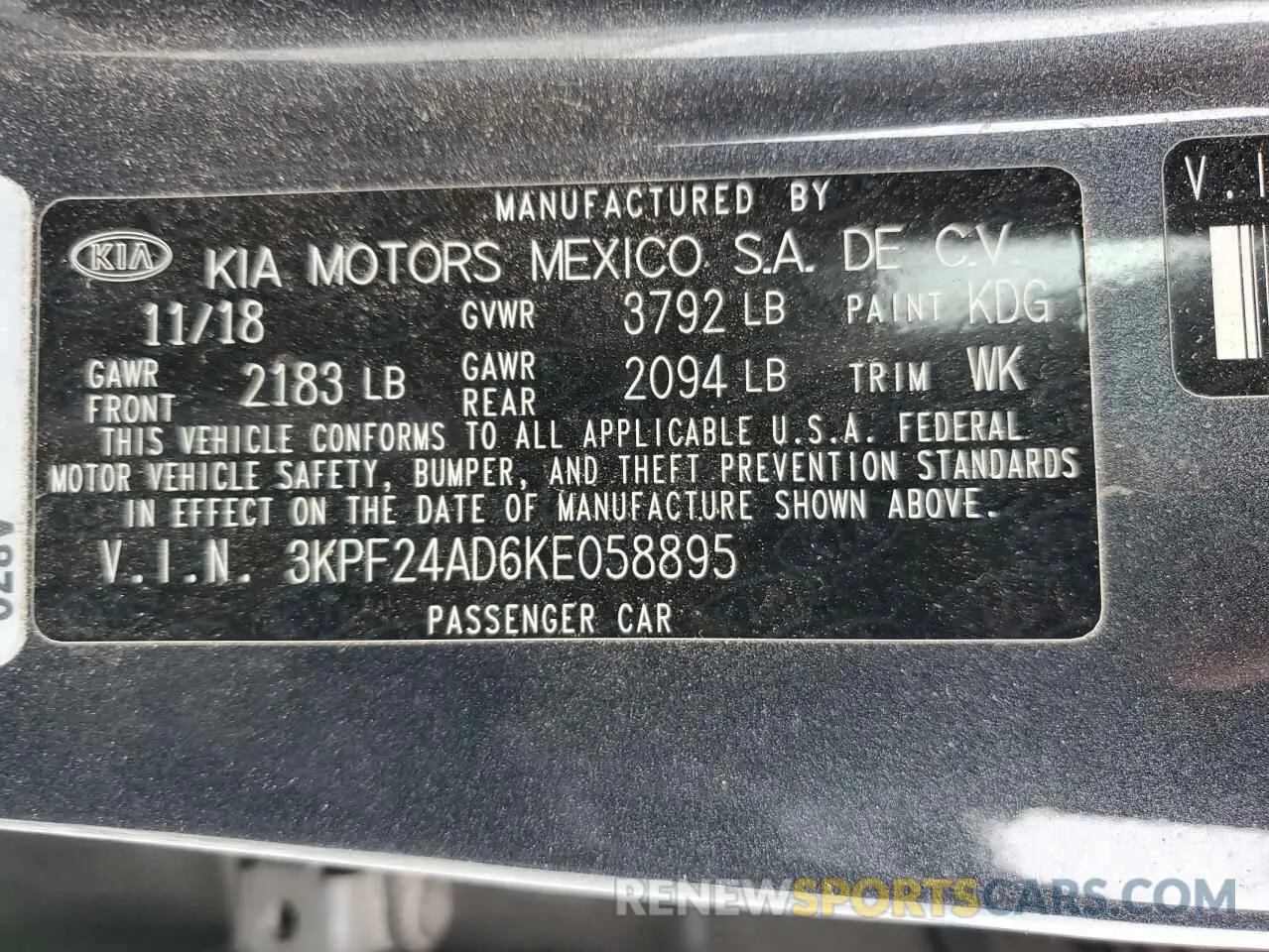13 Photograph of a damaged car 3KPF24AD6KE058895 KIA FORTE 2019