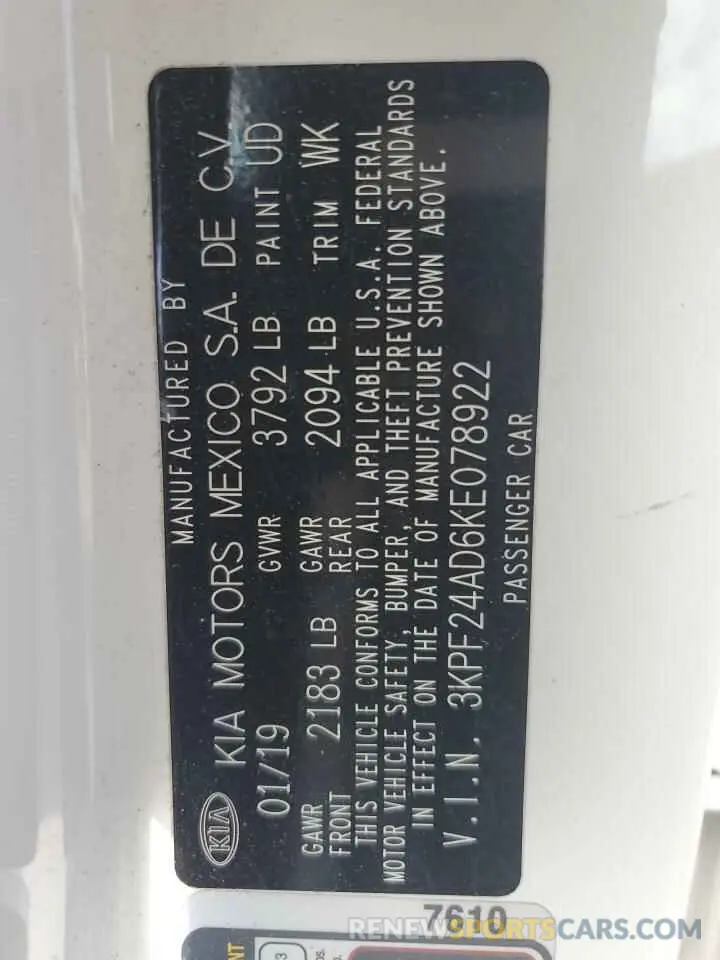 13 Photograph of a damaged car 3KPF24AD6KE078922 KIA FORTE 2019