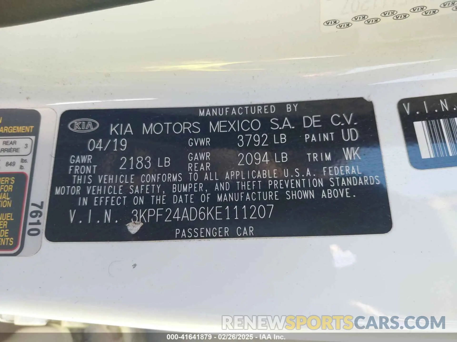 9 Photograph of a damaged car 3KPF24AD6KE111207 KIA FORTE 2019
