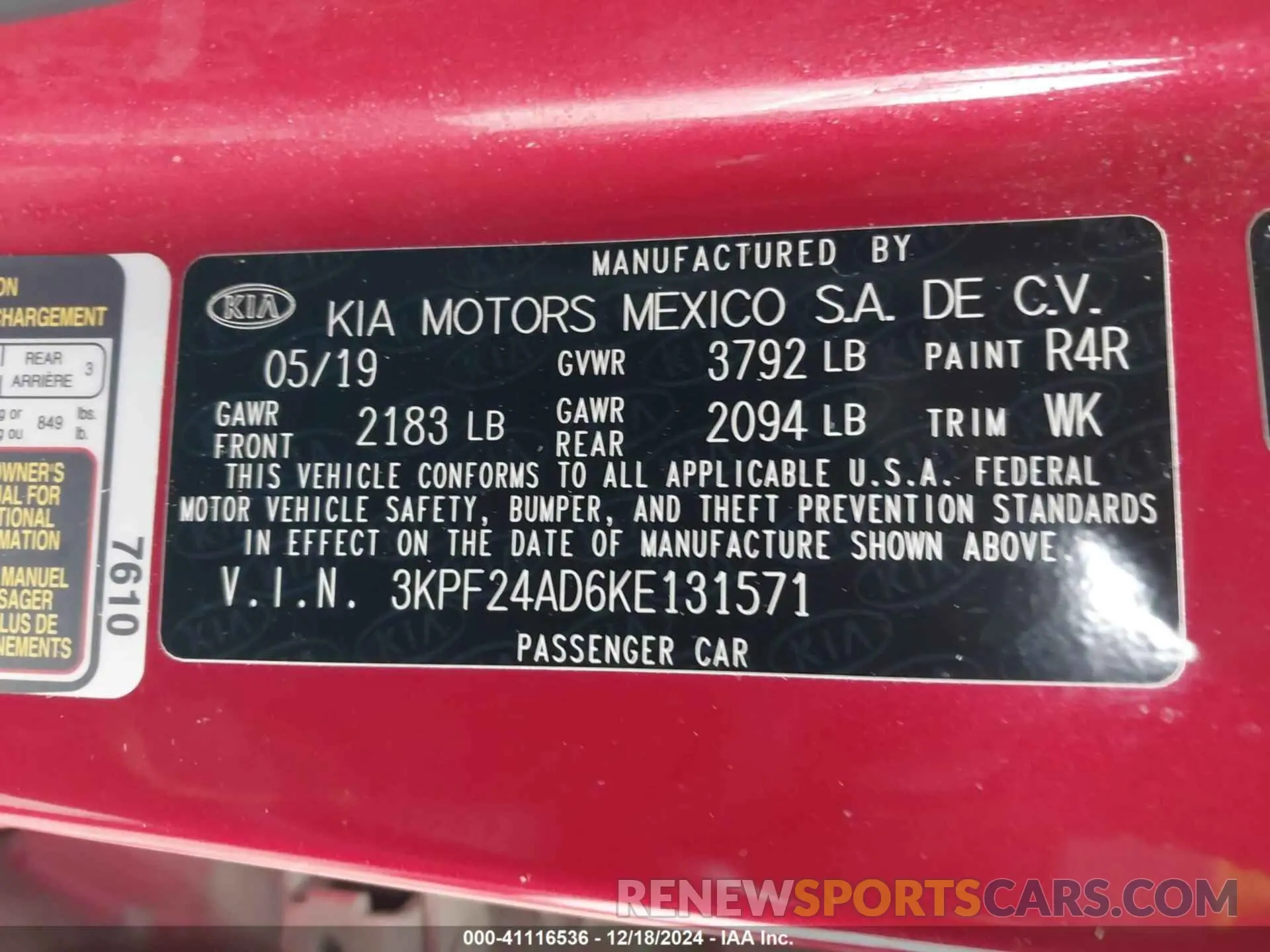 9 Photograph of a damaged car 3KPF24AD6KE131571 KIA FORTE 2019