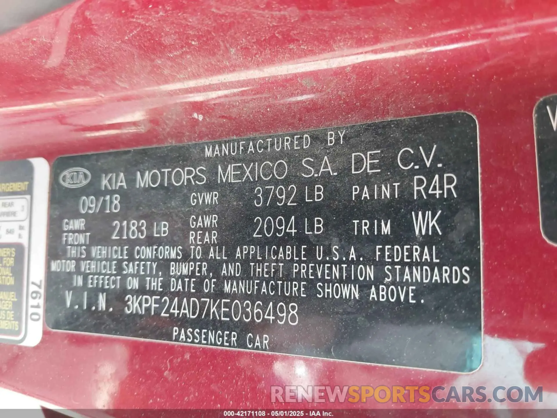 9 Photograph of a damaged car 3KPF24AD7KE036498 KIA FORTE 2019