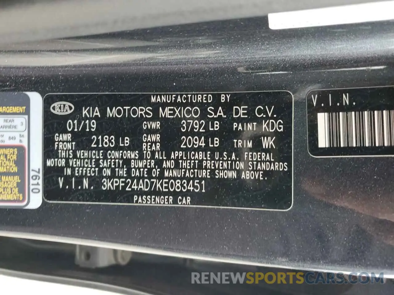 12 Photograph of a damaged car 3KPF24AD7KE083451 KIA FORTE 2019
