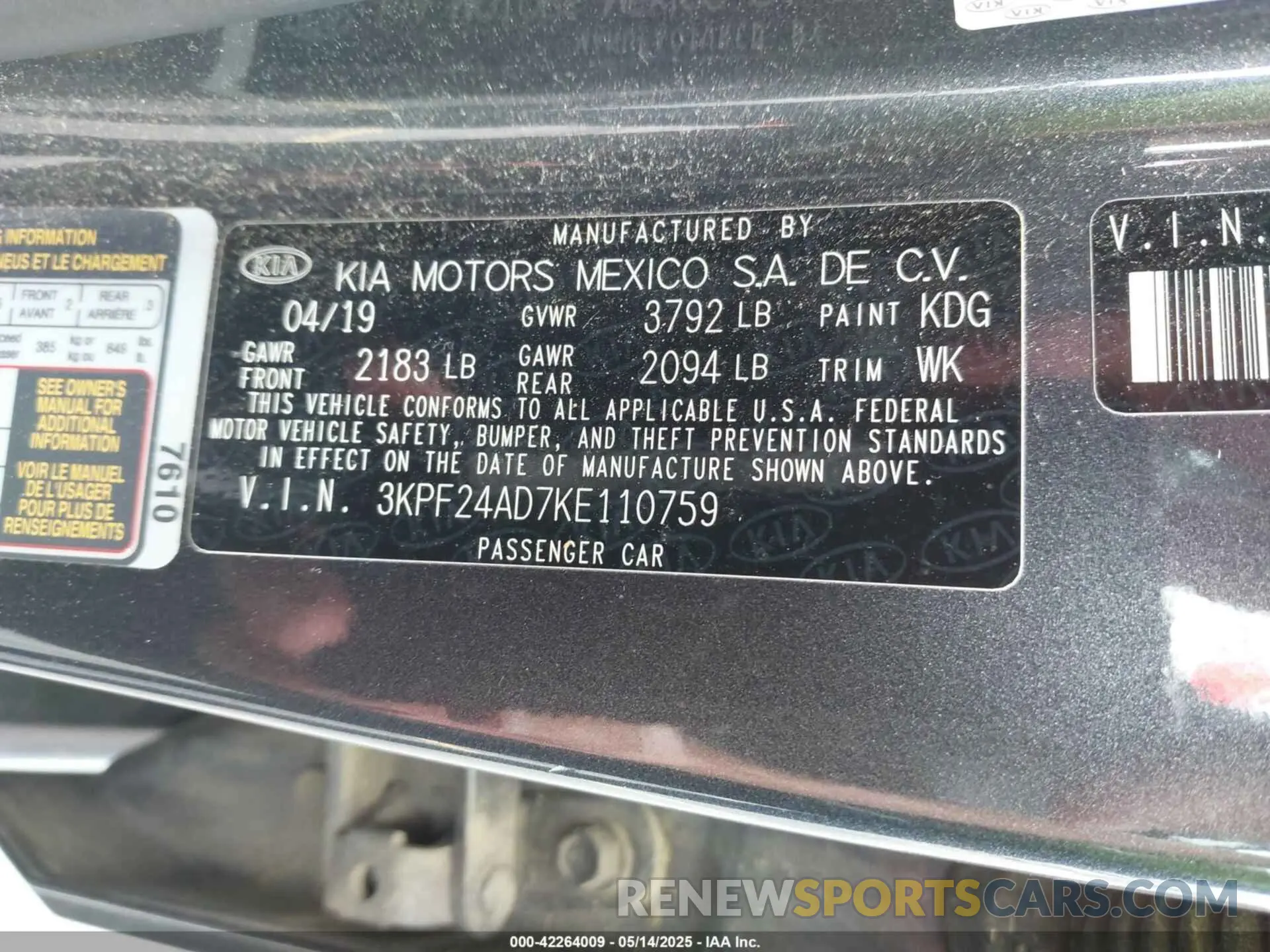 9 Photograph of a damaged car 3KPF24AD7KE110759 KIA FORTE 2019