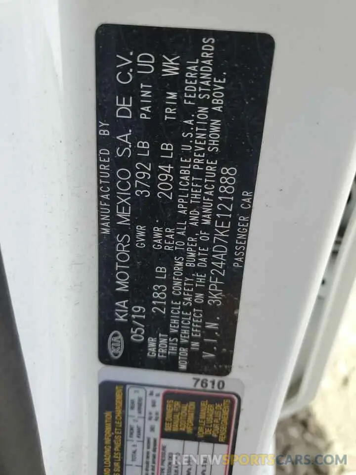 12 Photograph of a damaged car 3KPF24AD7KE121888 KIA FORTE 2019