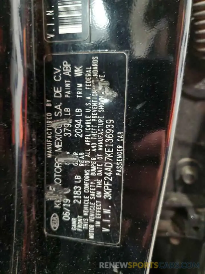 12 Photograph of a damaged car 3KPF24AD7KE136939 KIA FORTE 2019