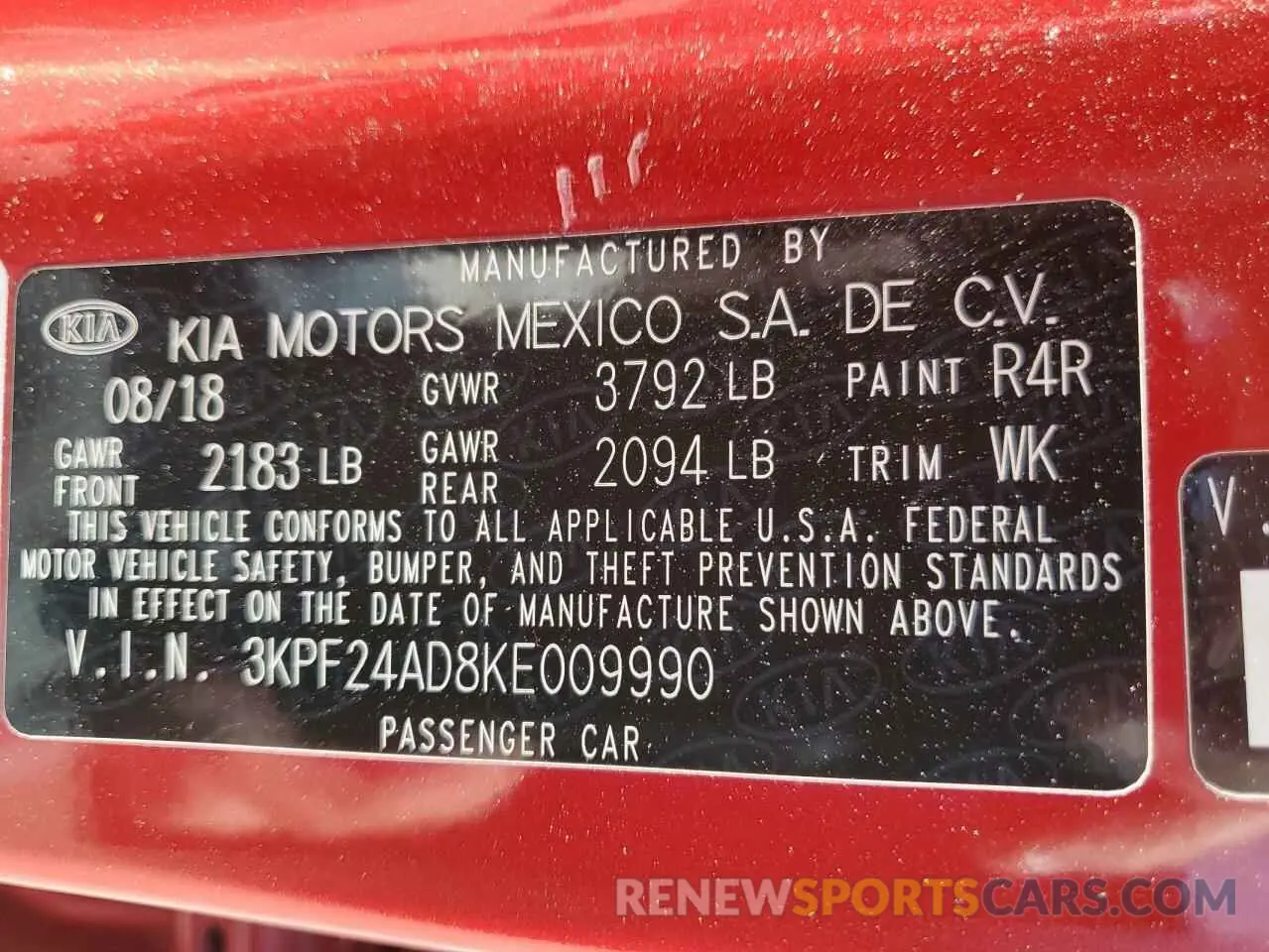 12 Photograph of a damaged car 3KPF24AD8KE009990 KIA FORTE 2019