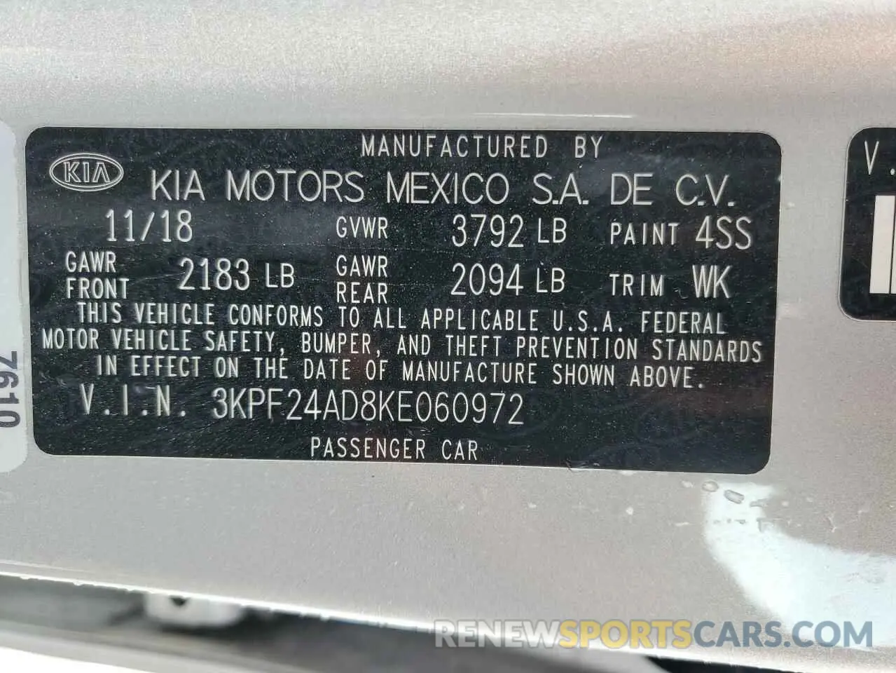 12 Photograph of a damaged car 3KPF24AD8KE060972 KIA FORTE 2019