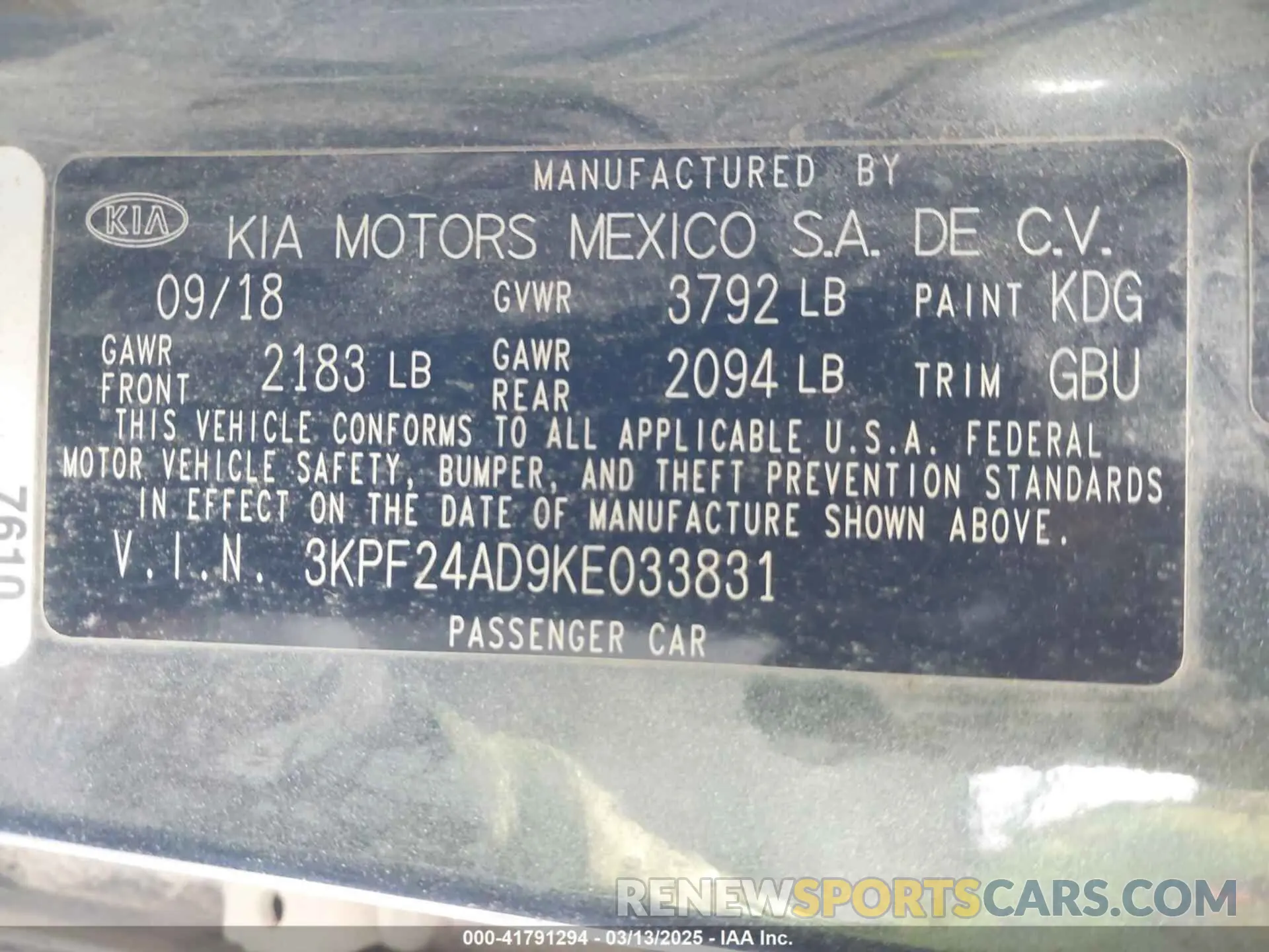 9 Photograph of a damaged car 3KPF24AD9KE033831 KIA FORTE 2019