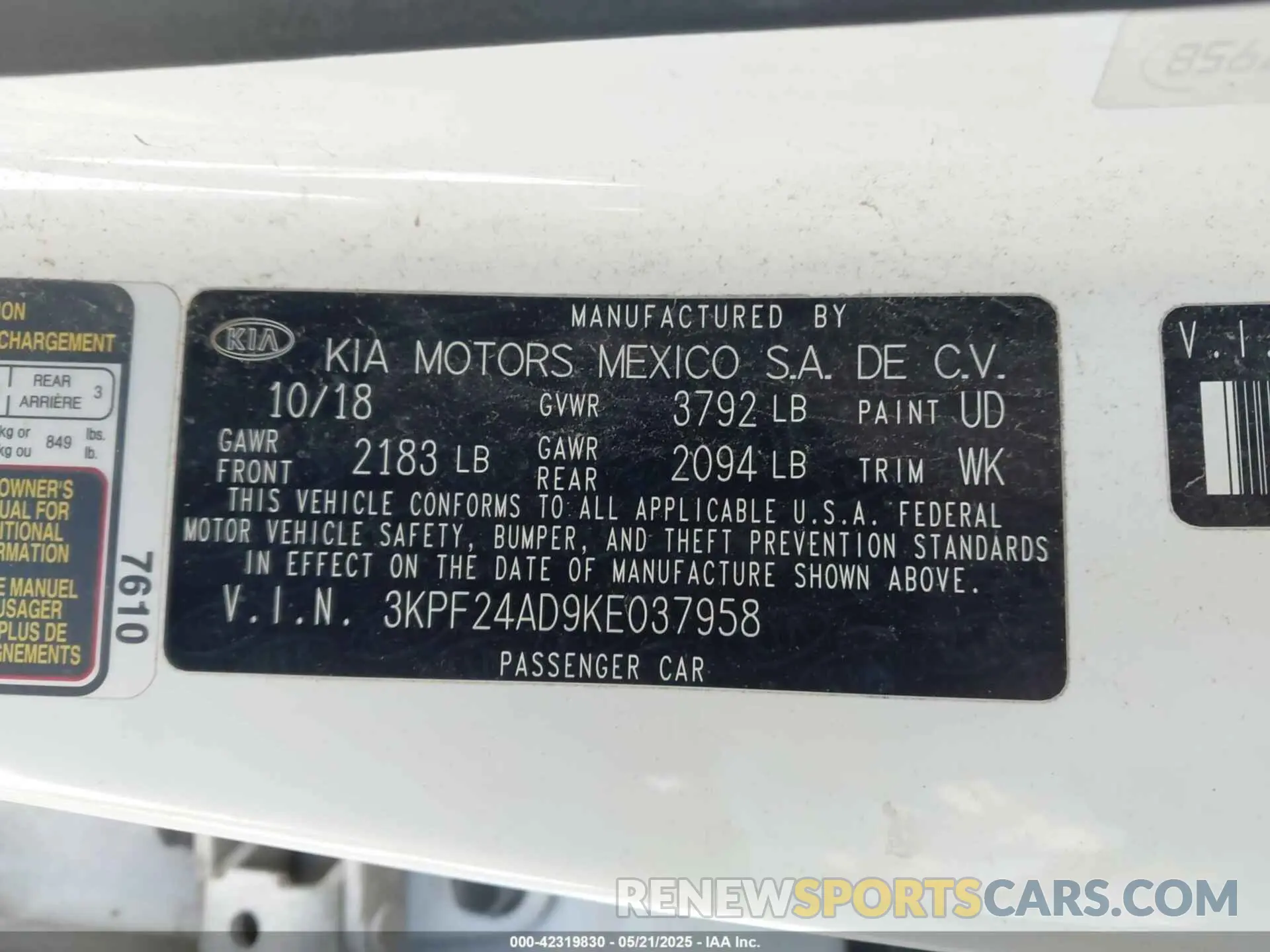 9 Photograph of a damaged car 3KPF24AD9KE037958 KIA FORTE 2019