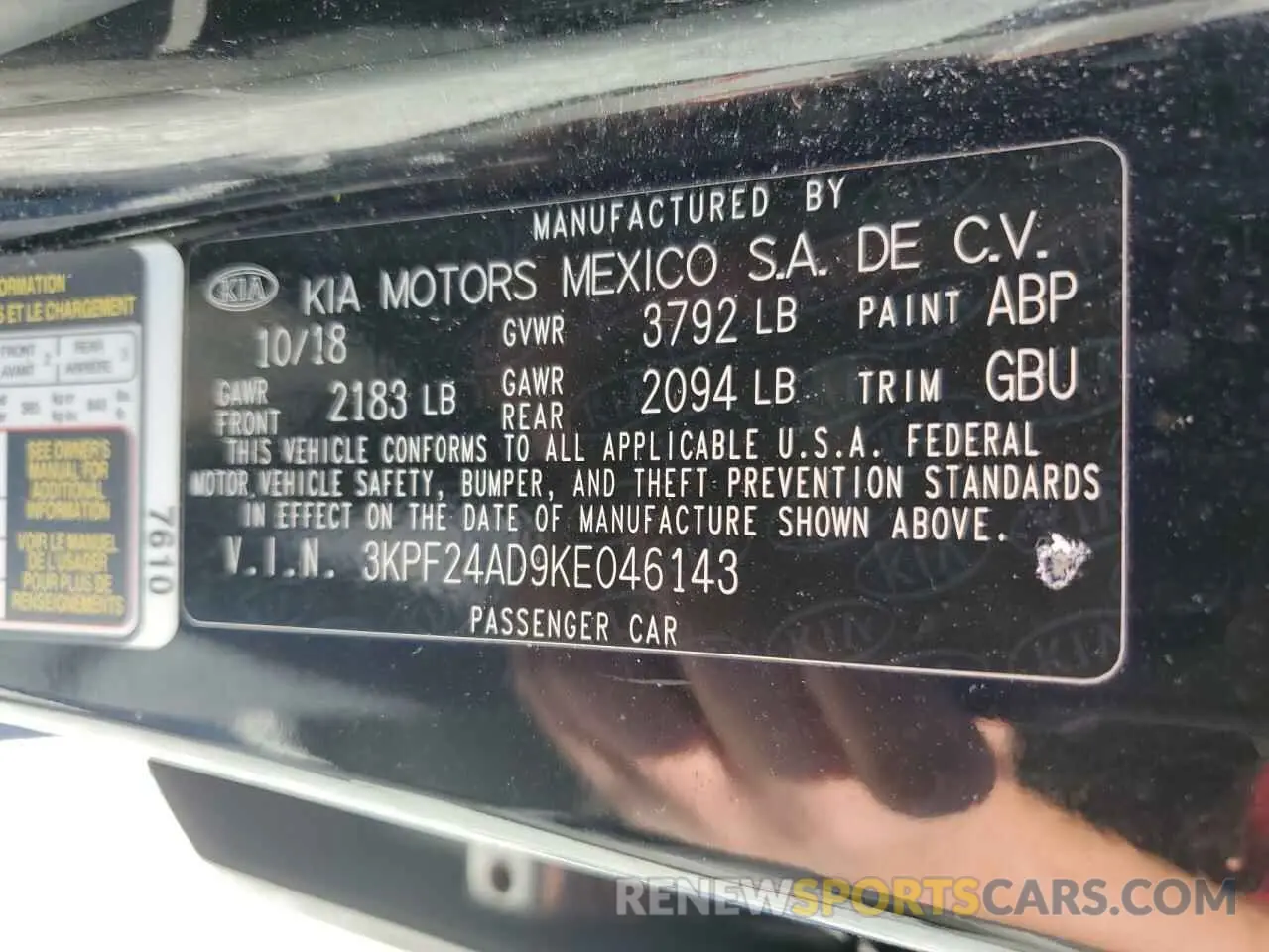 12 Photograph of a damaged car 3KPF24AD9KE046143 KIA FORTE 2019