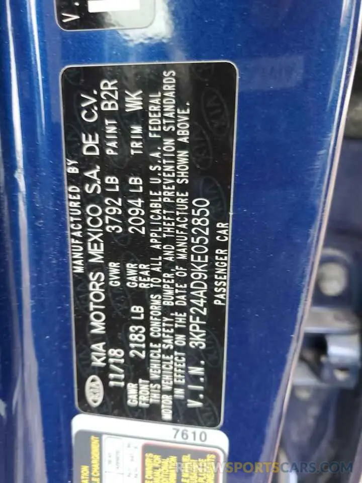 12 Photograph of a damaged car 3KPF24AD9KE052850 KIA FORTE 2019