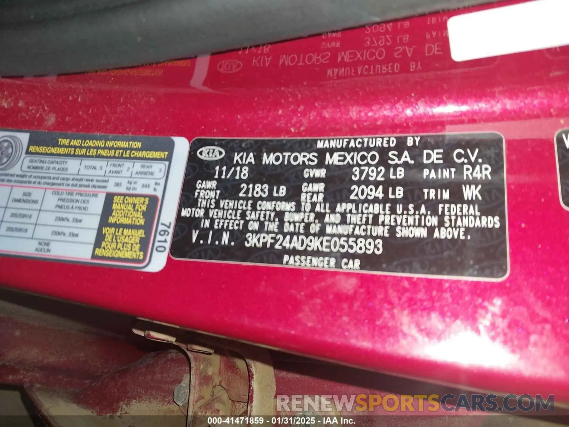 9 Photograph of a damaged car 3KPF24AD9KE055893 KIA FORTE 2019