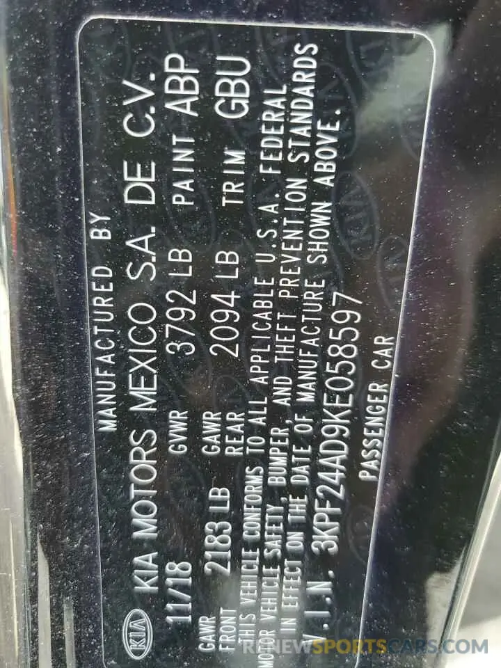 12 Photograph of a damaged car 3KPF24AD9KE058597 KIA FORTE 2019