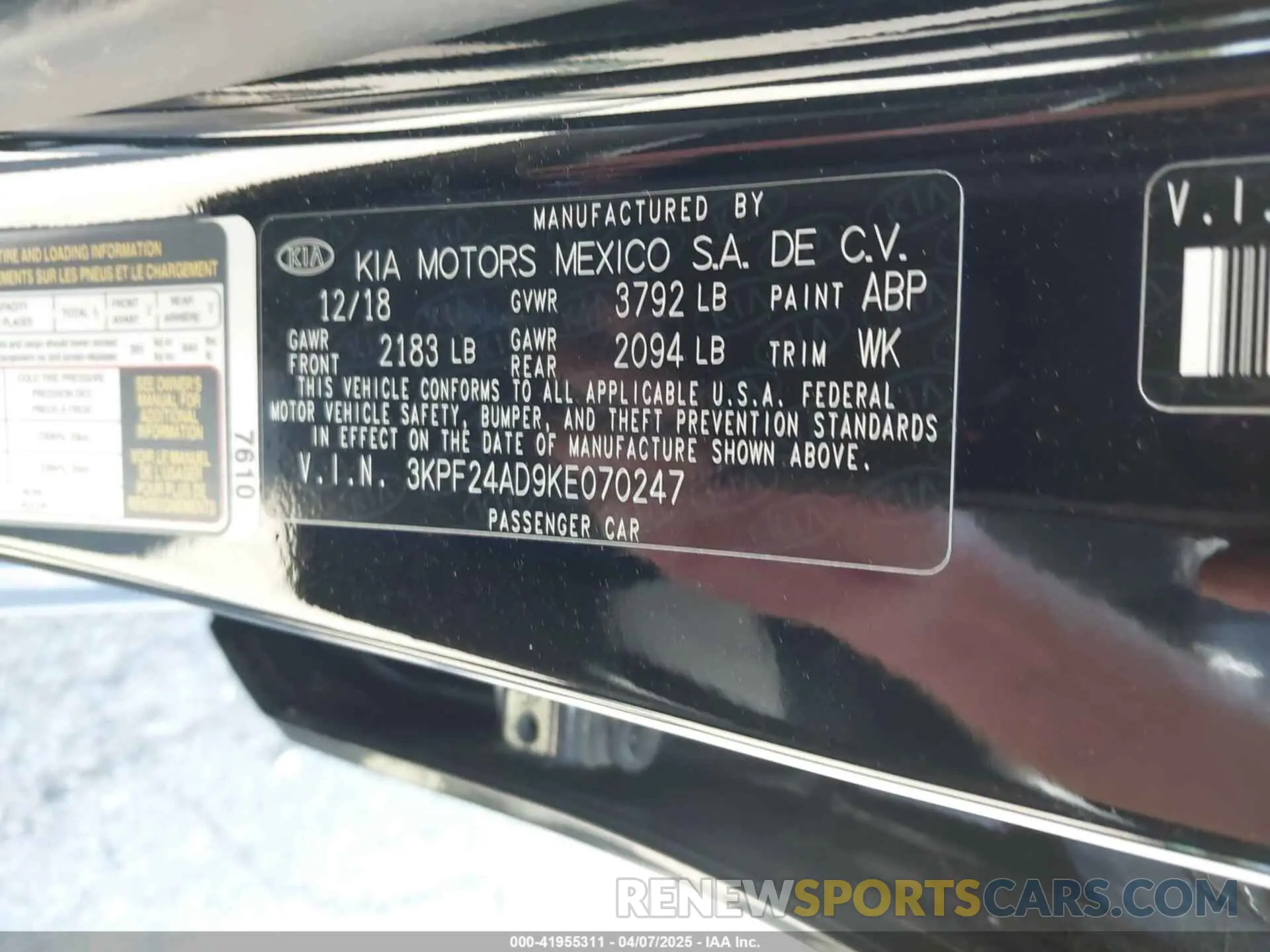 9 Photograph of a damaged car 3KPF24AD9KE070247 KIA FORTE 2019