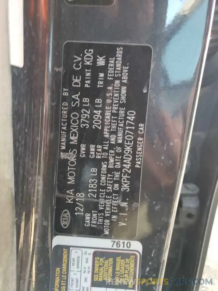 12 Photograph of a damaged car 3KPF24AD9KE071740 KIA FORTE 2019