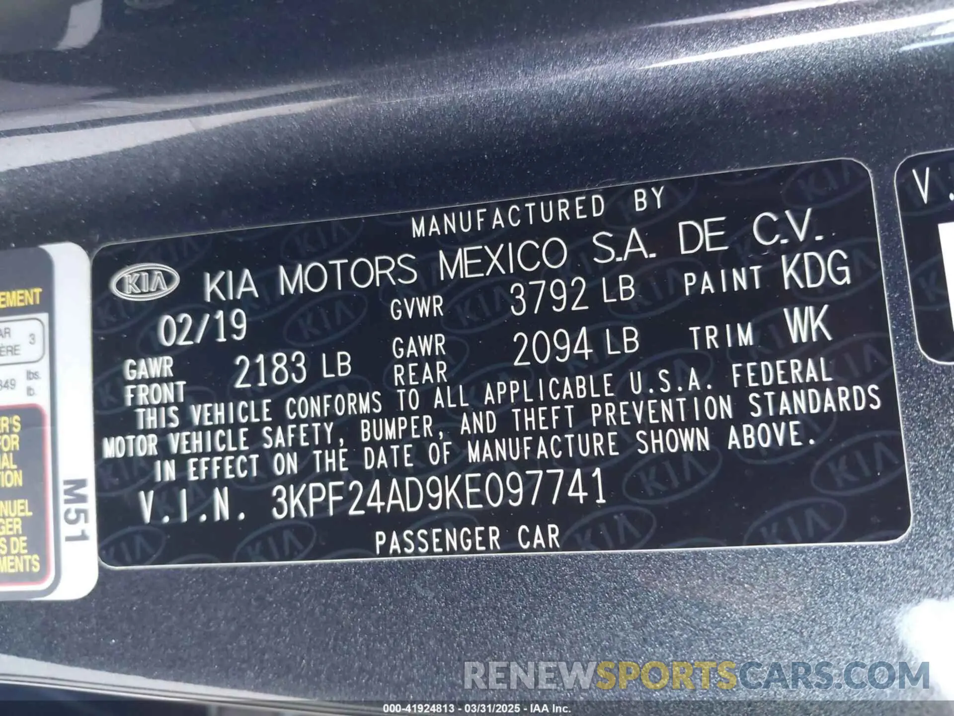 9 Photograph of a damaged car 3KPF24AD9KE097741 KIA FORTE 2019