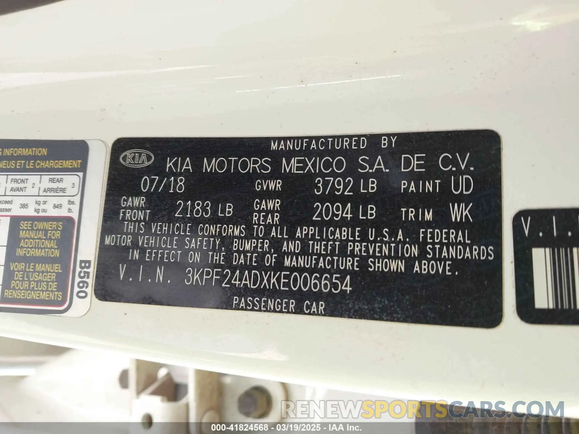 9 Photograph of a damaged car 3KPF24ADXKE006654 KIA FORTE 2019