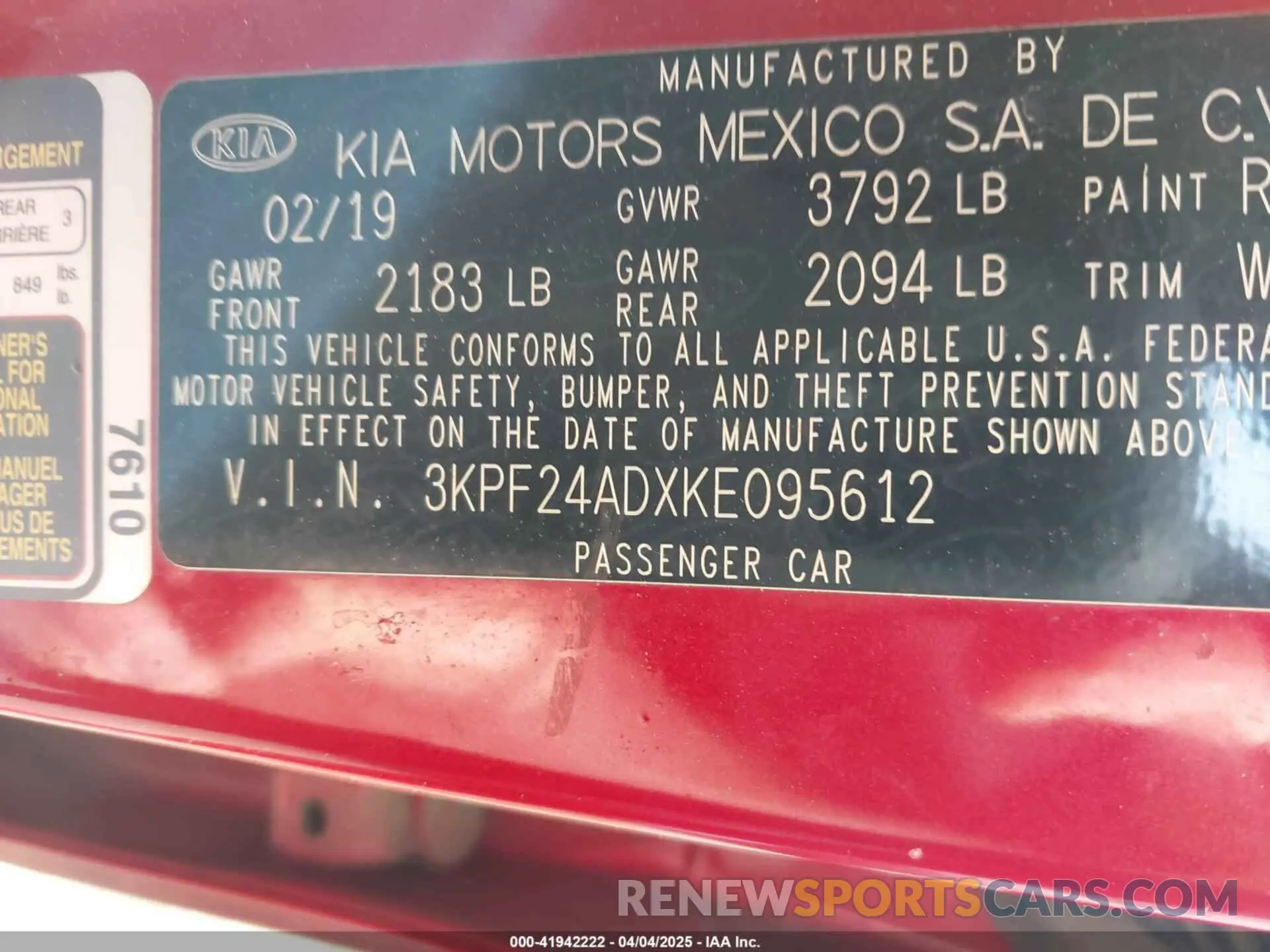 9 Photograph of a damaged car 3KPF24ADXKE095612 KIA FORTE 2019