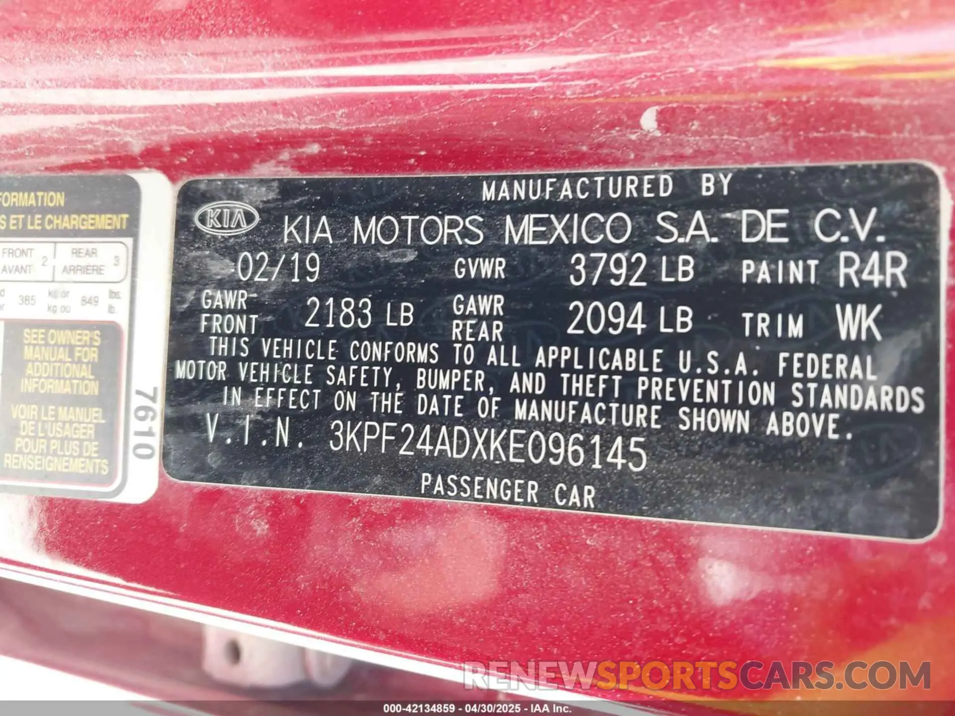 9 Photograph of a damaged car 3KPF24ADXKE096145 KIA FORTE 2019