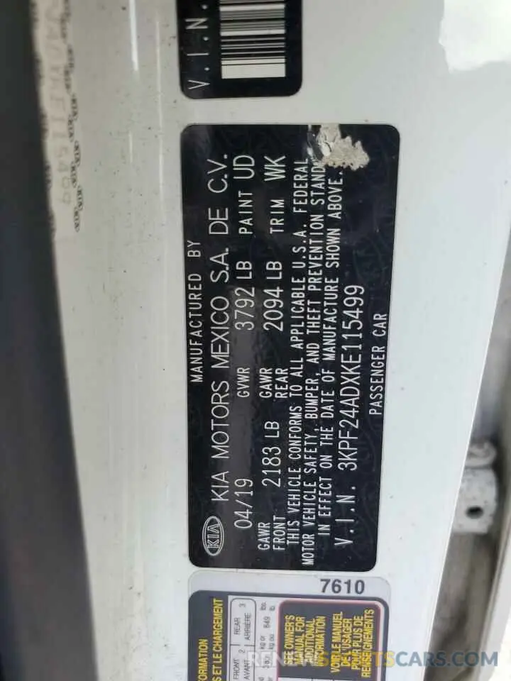 12 Photograph of a damaged car 3KPF24ADXKE115499 KIA FORTE 2019