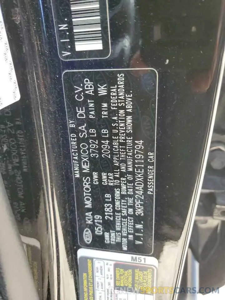 13 Photograph of a damaged car 3KPF24ADXKE119794 KIA FORTE 2019