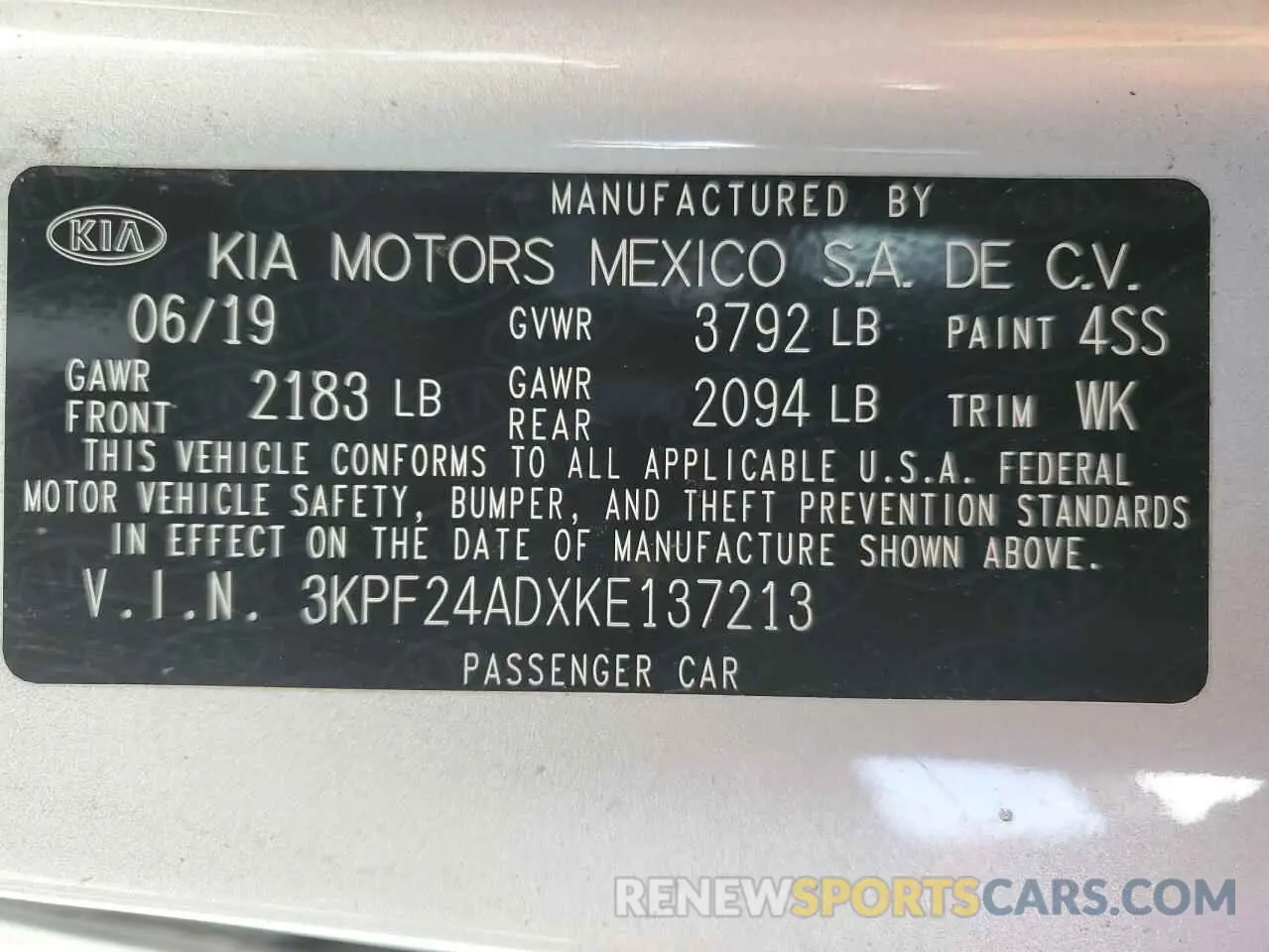 12 Photograph of a damaged car 3KPF24ADXKE137213 KIA FORTE 2019