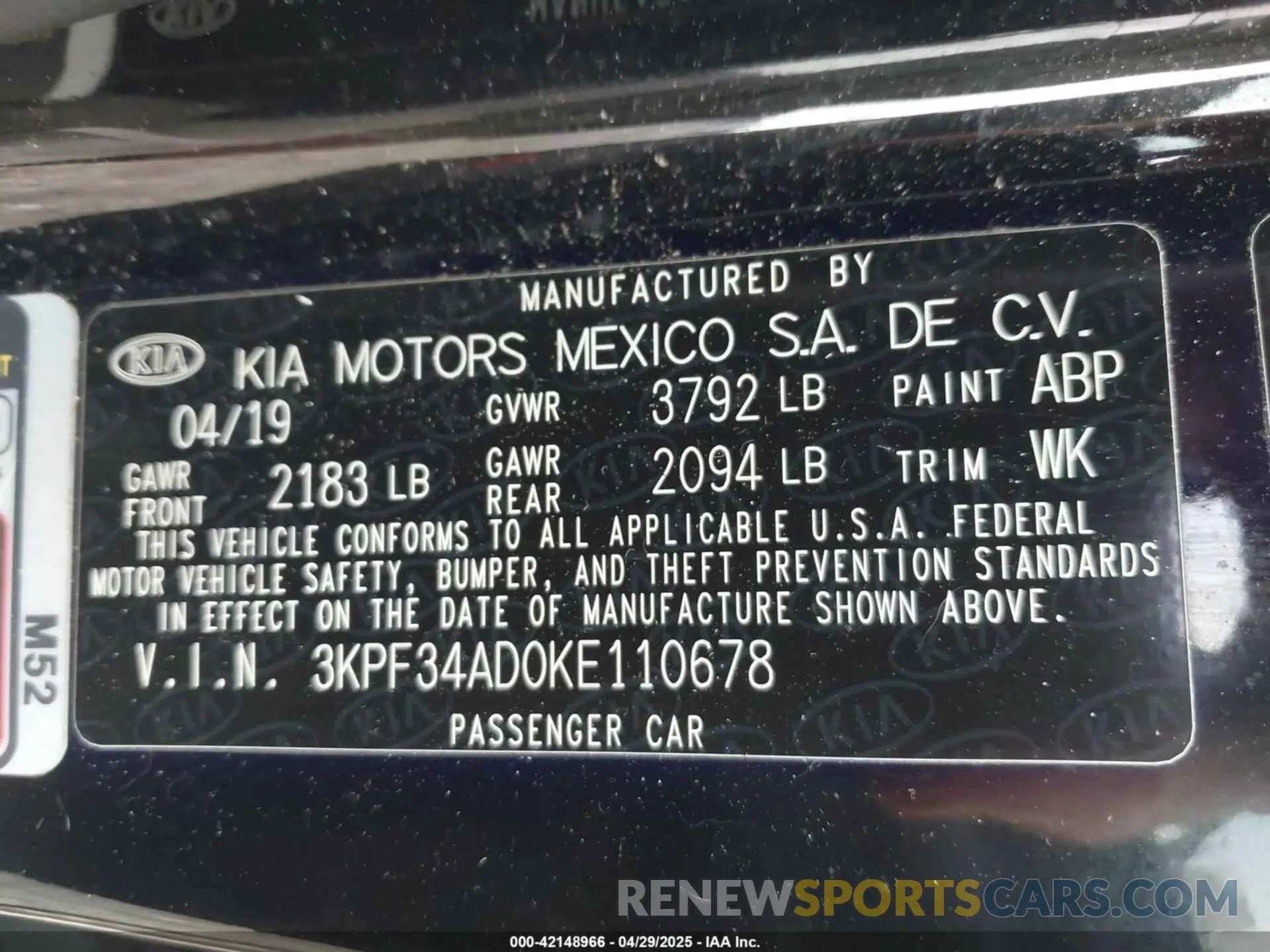 9 Photograph of a damaged car 3KPF34AD0KE110678 KIA FORTE 2019