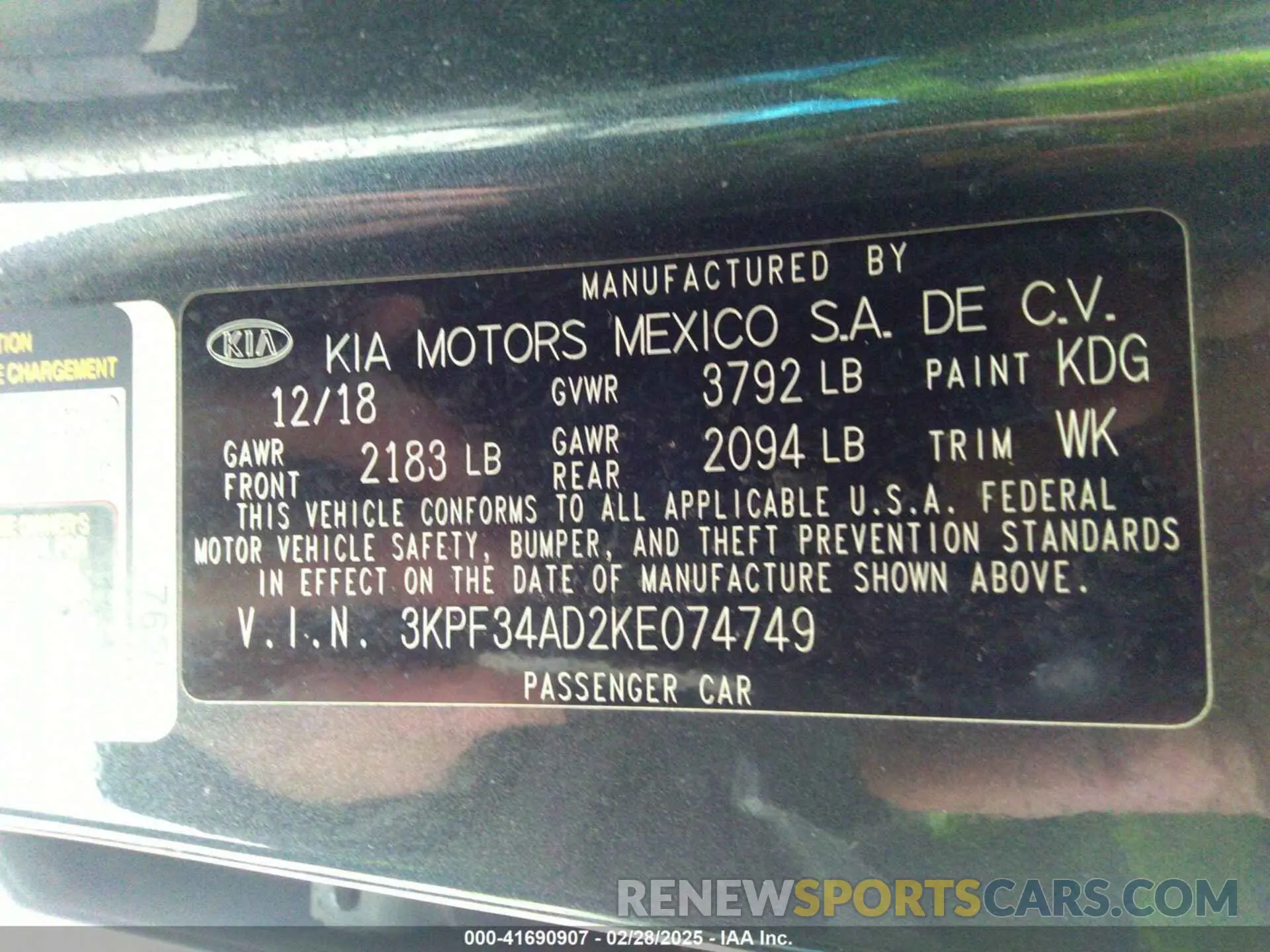 9 Photograph of a damaged car 3KPF34AD2KE074749 KIA FORTE 2019