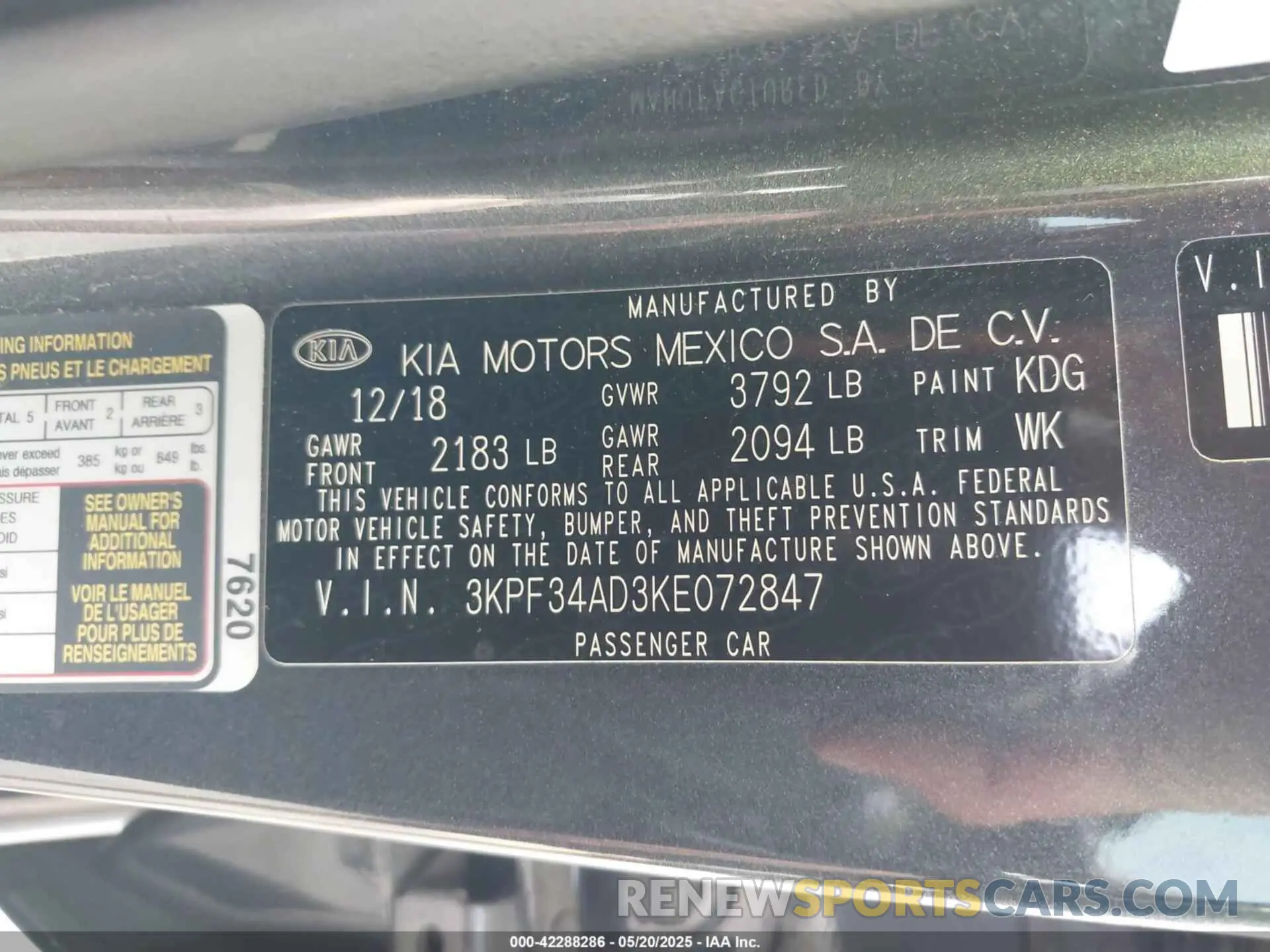 9 Photograph of a damaged car 3KPF34AD3KE072847 KIA FORTE 2019