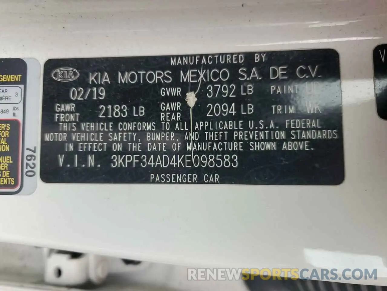 12 Photograph of a damaged car 3KPF34AD4KE098583 KIA FORTE 2019