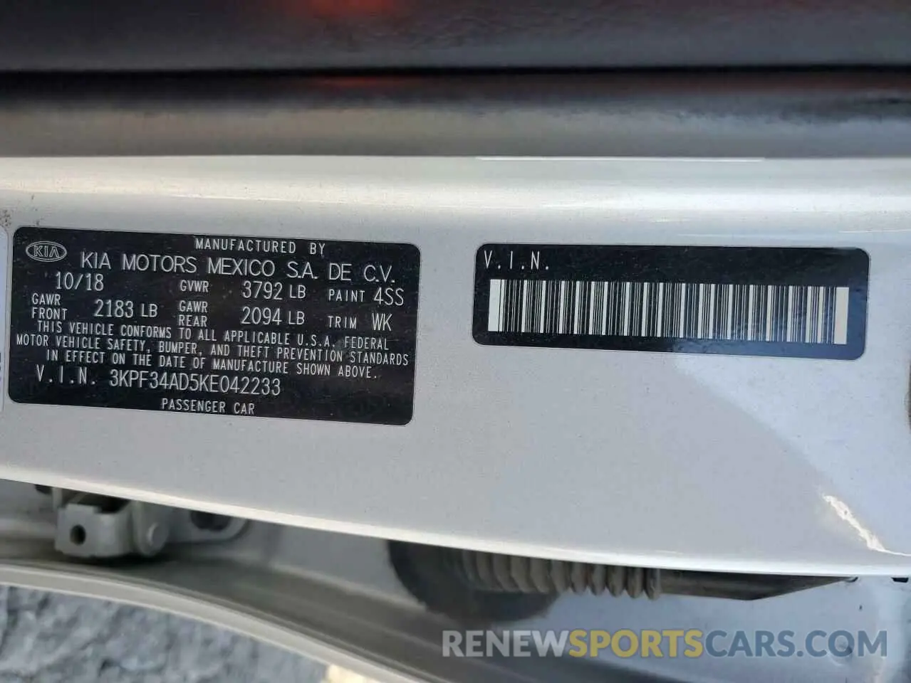 12 Photograph of a damaged car 3KPF34AD5KE042233 KIA FORTE 2019