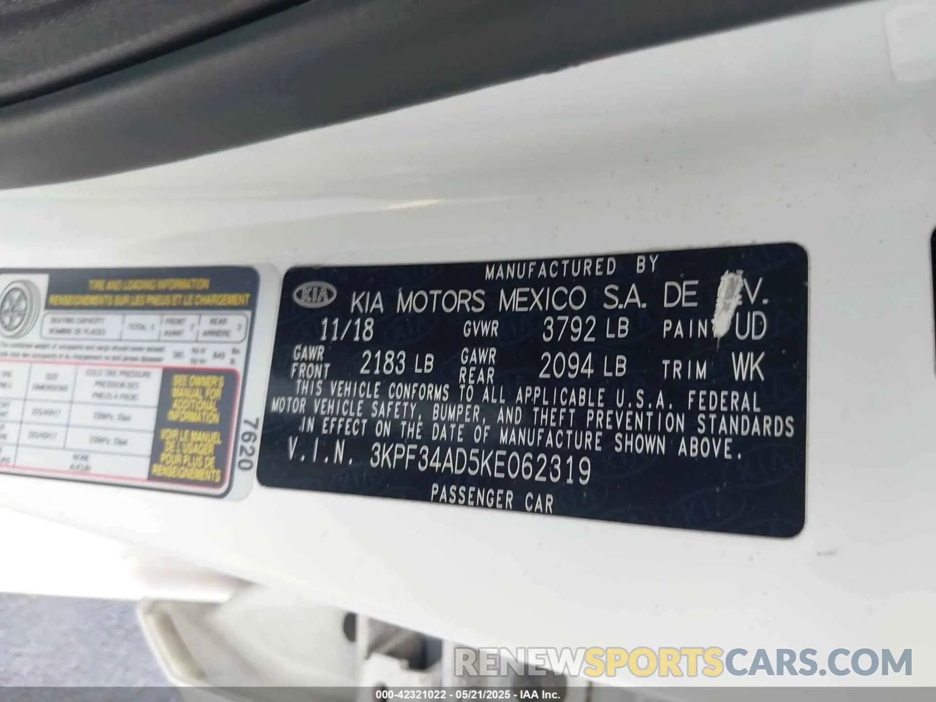 9 Photograph of a damaged car 3KPF34AD5KE062319 KIA FORTE 2019