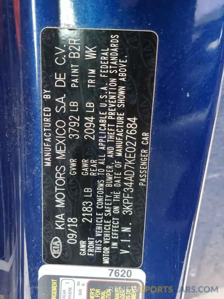13 Photograph of a damaged car 3KPF34AD7KE027684 KIA FORTE 2019