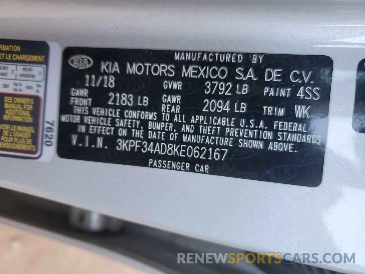 12 Photograph of a damaged car 3KPF34AD8KE062167 KIA FORTE 2019