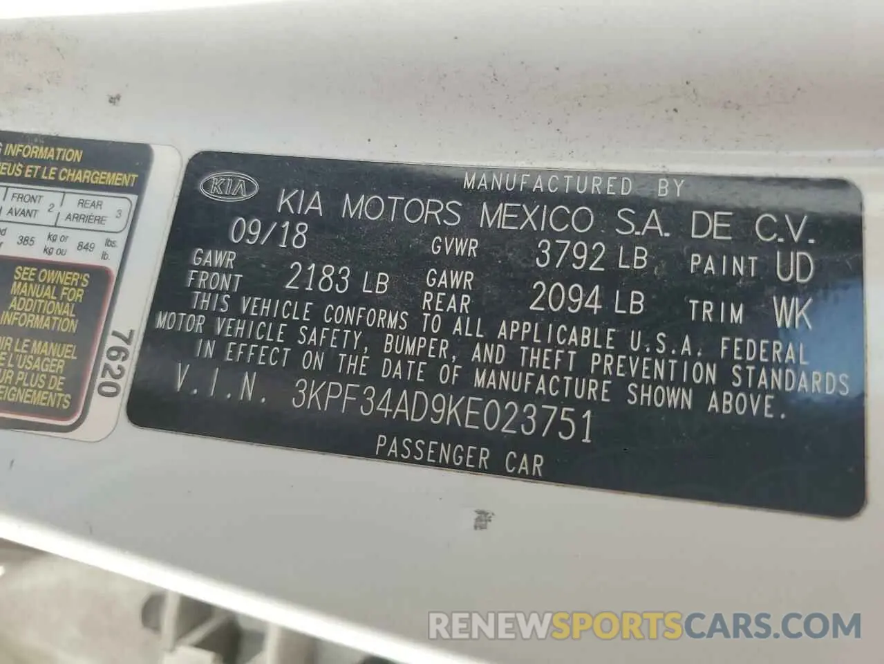 12 Photograph of a damaged car 3KPF34AD9KE023751 KIA FORTE 2019