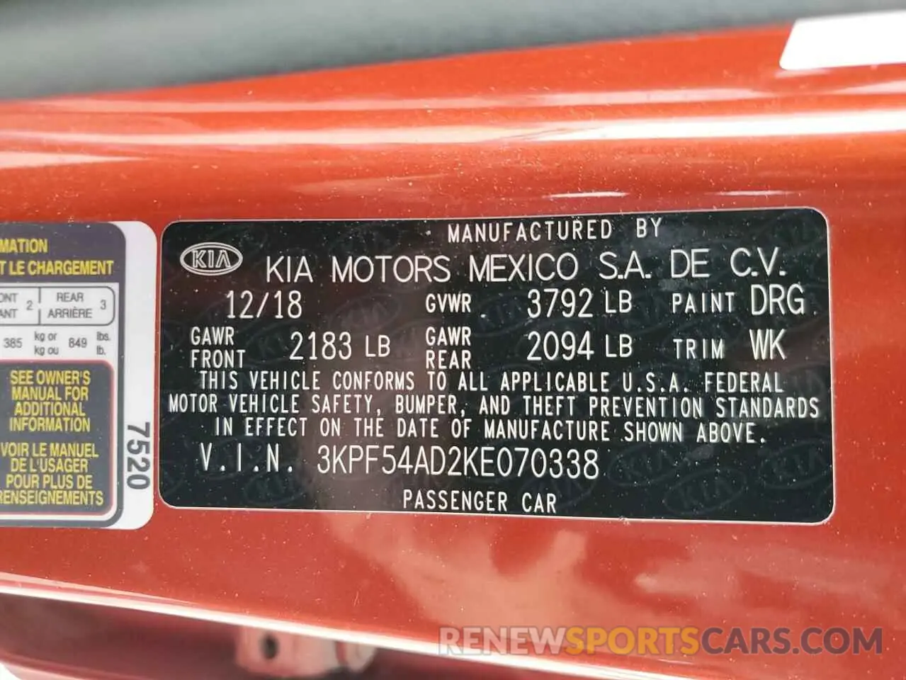 13 Photograph of a damaged car 3KPF54AD2KE070338 KIA FORTE 2019