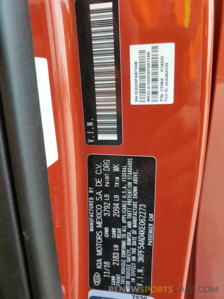 14 Photograph of a damaged car 3KPF54AD4KE062273 KIA FORTE 2019