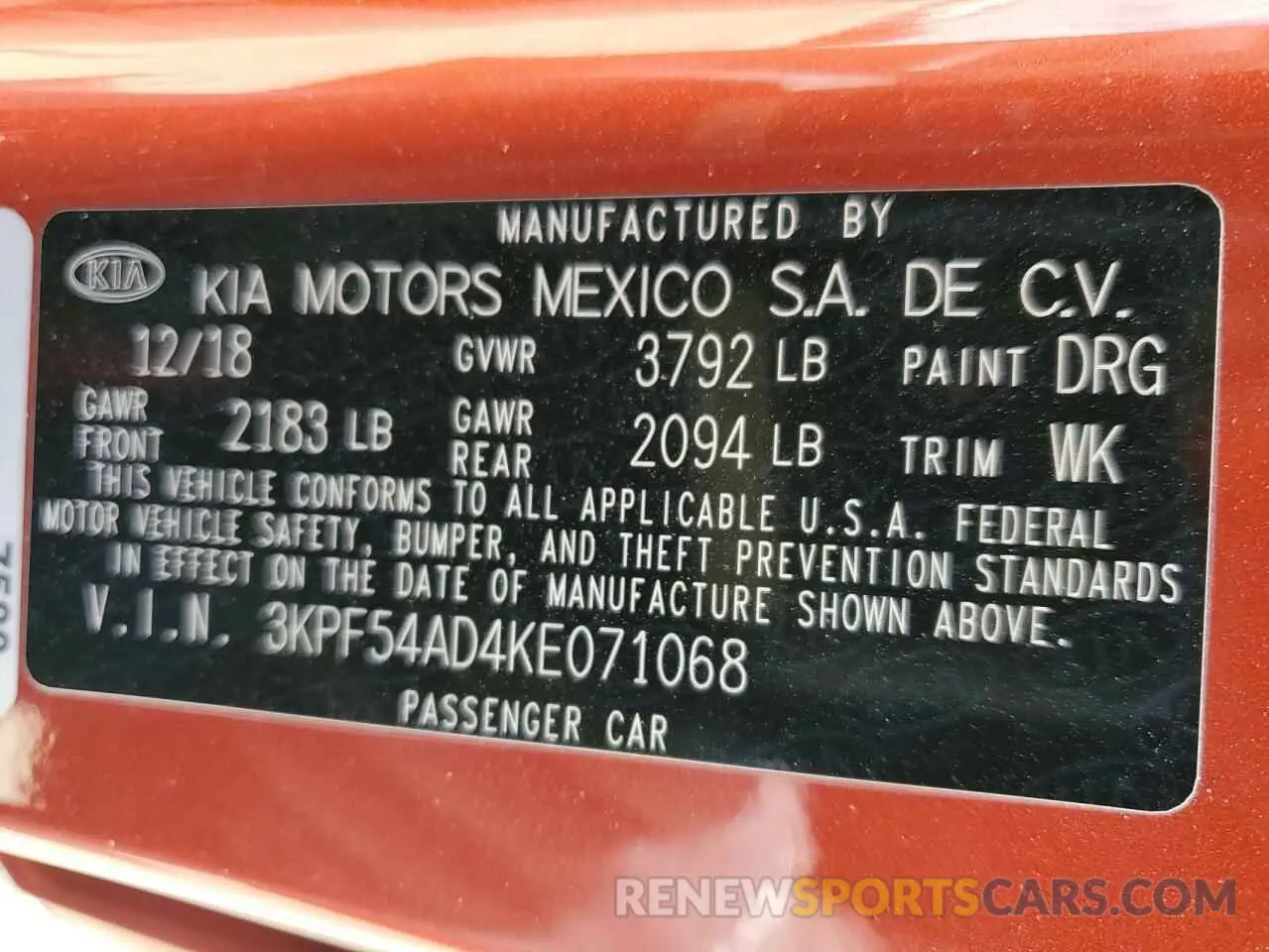 12 Photograph of a damaged car 3KPF54AD4KE071068 KIA FORTE 2019