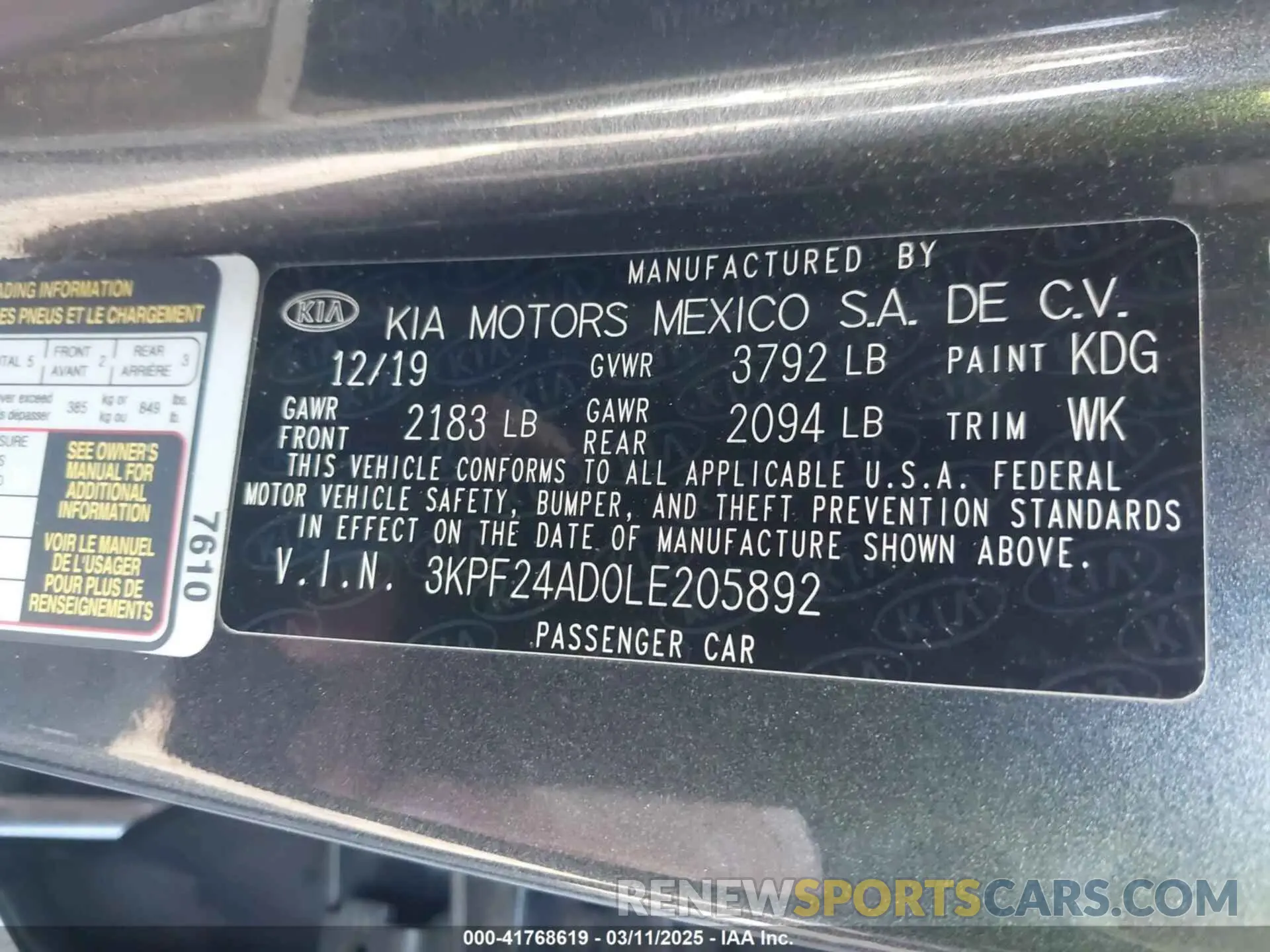 9 Photograph of a damaged car 3KPF24AD0LE205892 KIA FORTE 2020