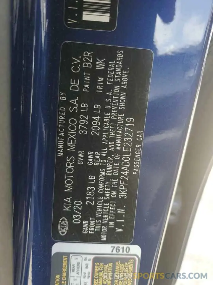 12 Photograph of a damaged car 3KPF24AD0LE232719 KIA FORTE 2020