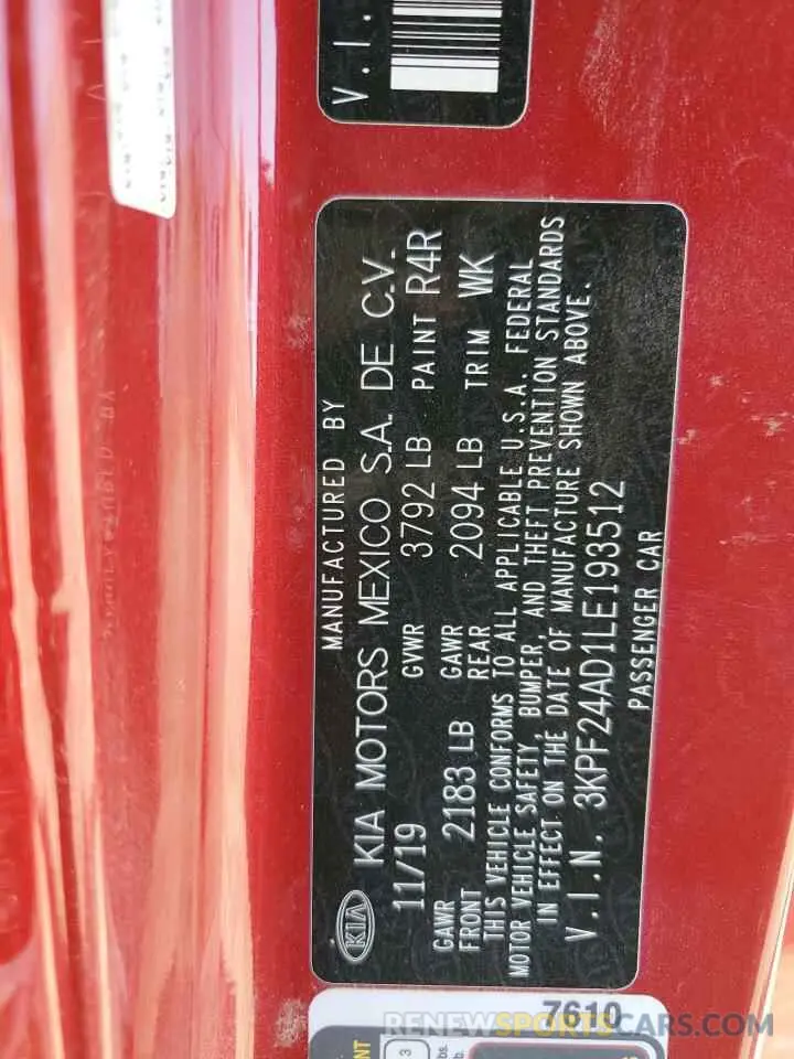 14 Photograph of a damaged car 3KPF24AD1LE193512 KIA FORTE 2020