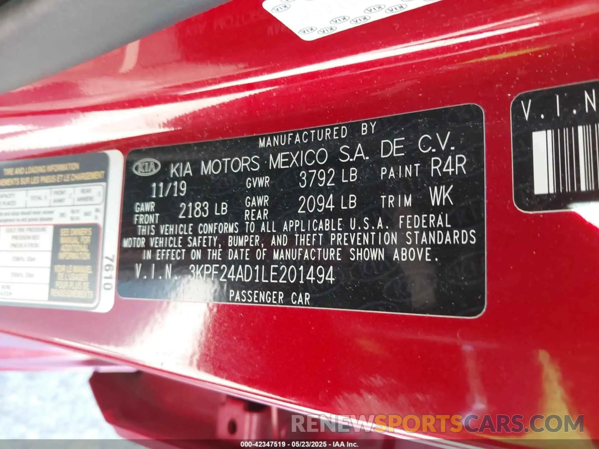 9 Photograph of a damaged car 3KPF24AD1LE201494 KIA FORTE 2020