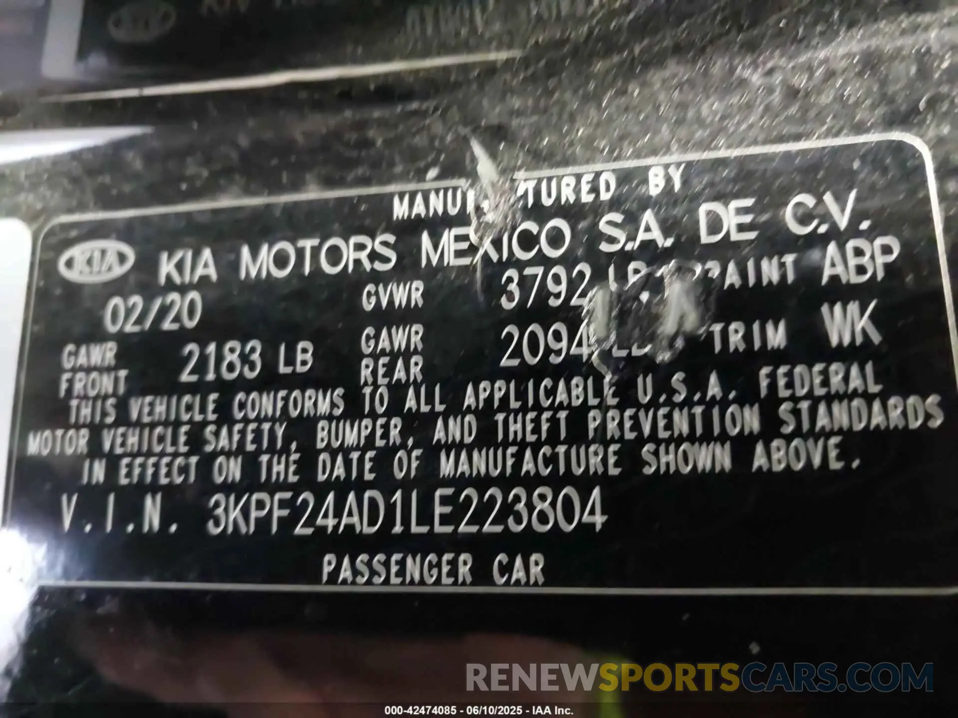 9 Photograph of a damaged car 3KPF24AD1LE223804 KIA FORTE 2020