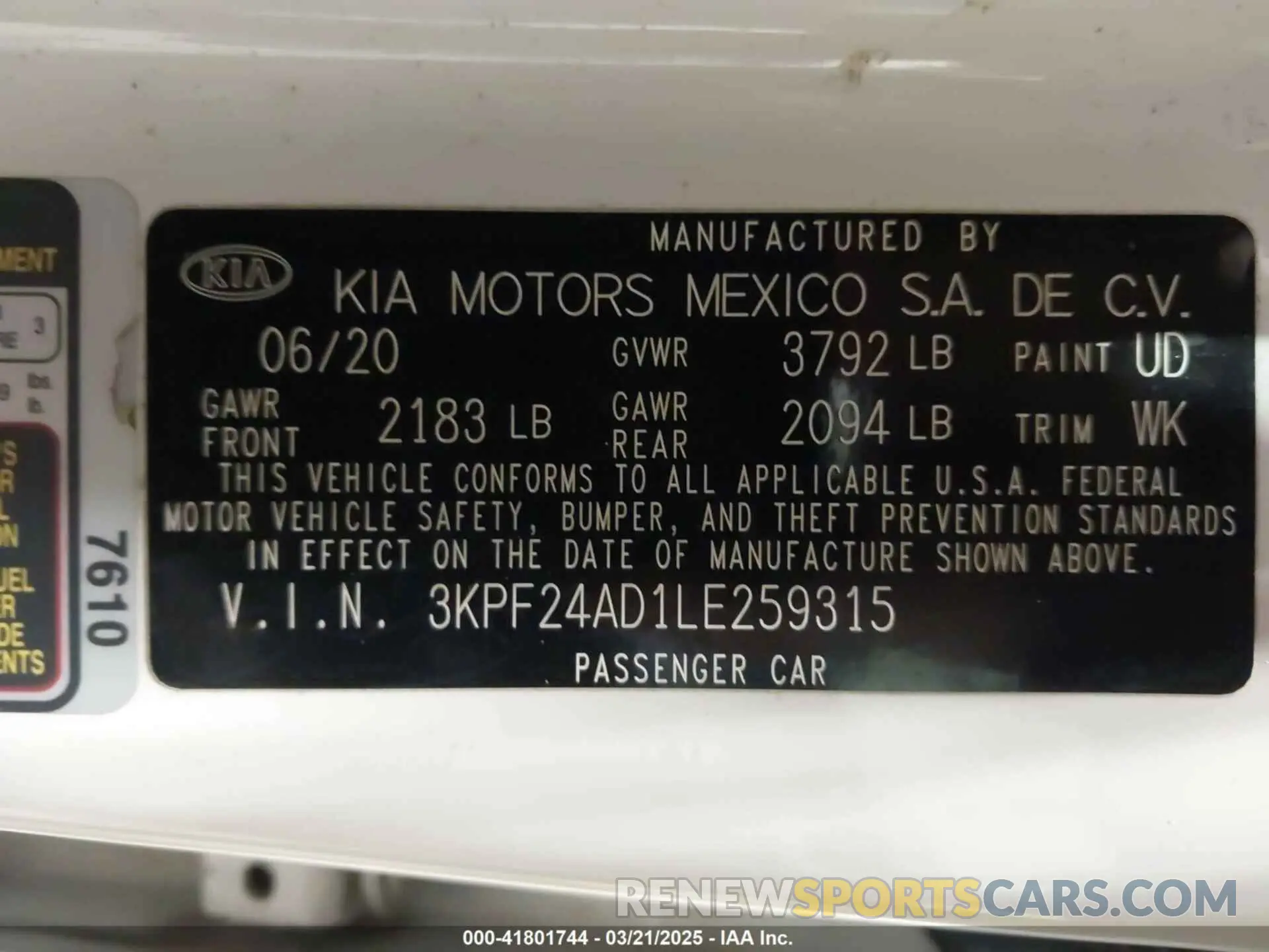 9 Photograph of a damaged car 3KPF24AD1LE259315 KIA FORTE 2020