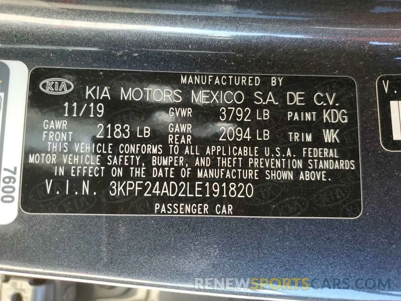 12 Photograph of a damaged car 3KPF24AD2LE191820 KIA FORTE 2020