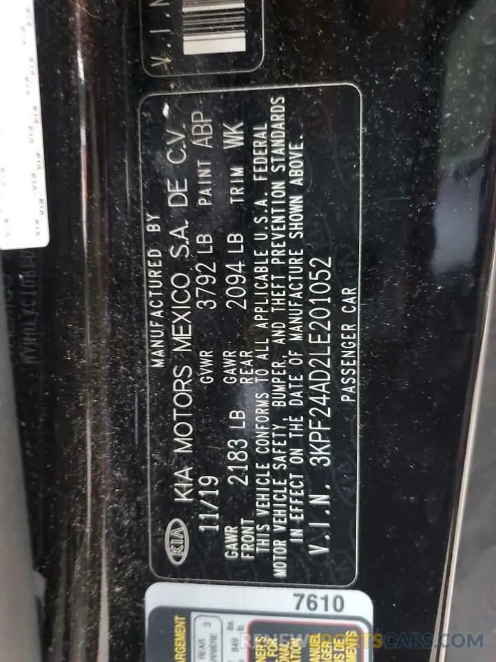 12 Photograph of a damaged car 3KPF24AD2LE201052 KIA FORTE 2020