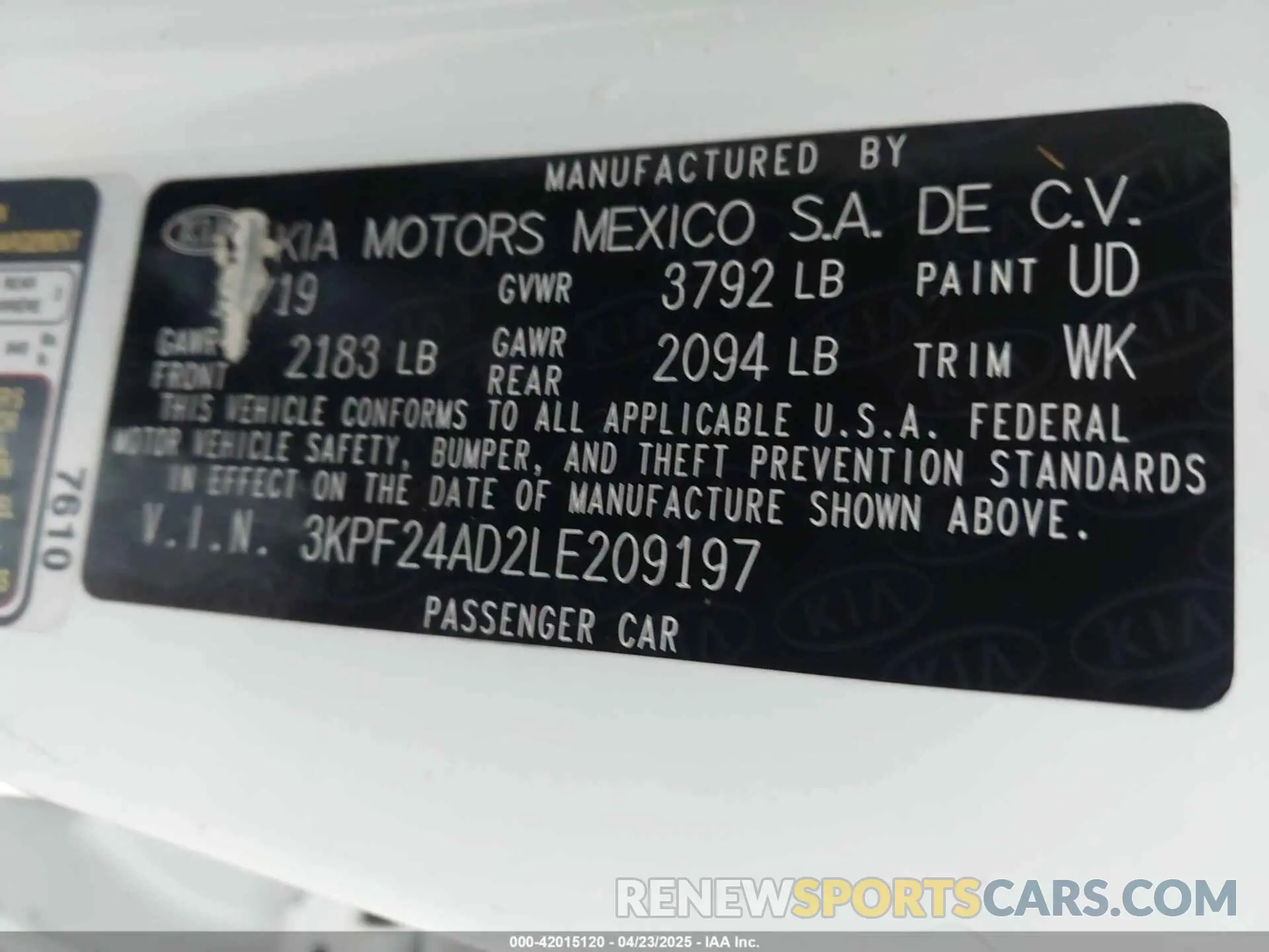 9 Photograph of a damaged car 3KPF24AD2LE209197 KIA FORTE 2020
