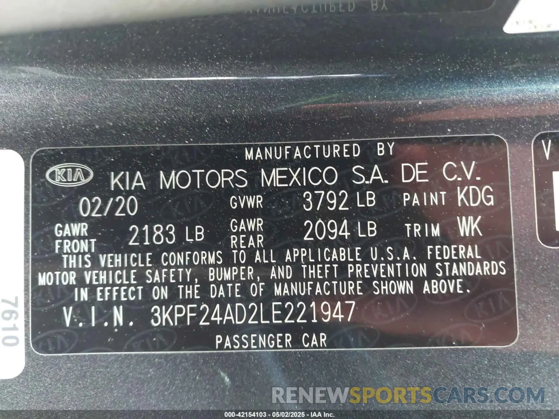 9 Photograph of a damaged car 3KPF24AD2LE221947 KIA FORTE 2020