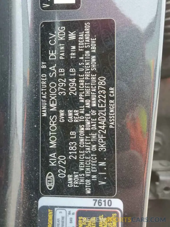 14 Photograph of a damaged car 3KPF24AD2LE223780 KIA FORTE 2020