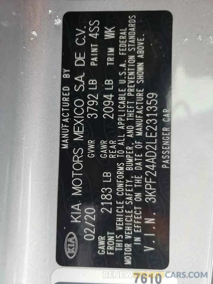 12 Photograph of a damaged car 3KPF24AD2LE231359 KIA FORTE 2020